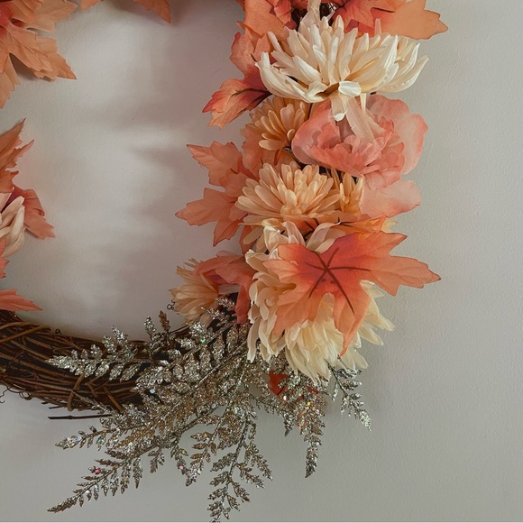 Peach, orange, cream, silver fall wreath - Picture 2 of 8